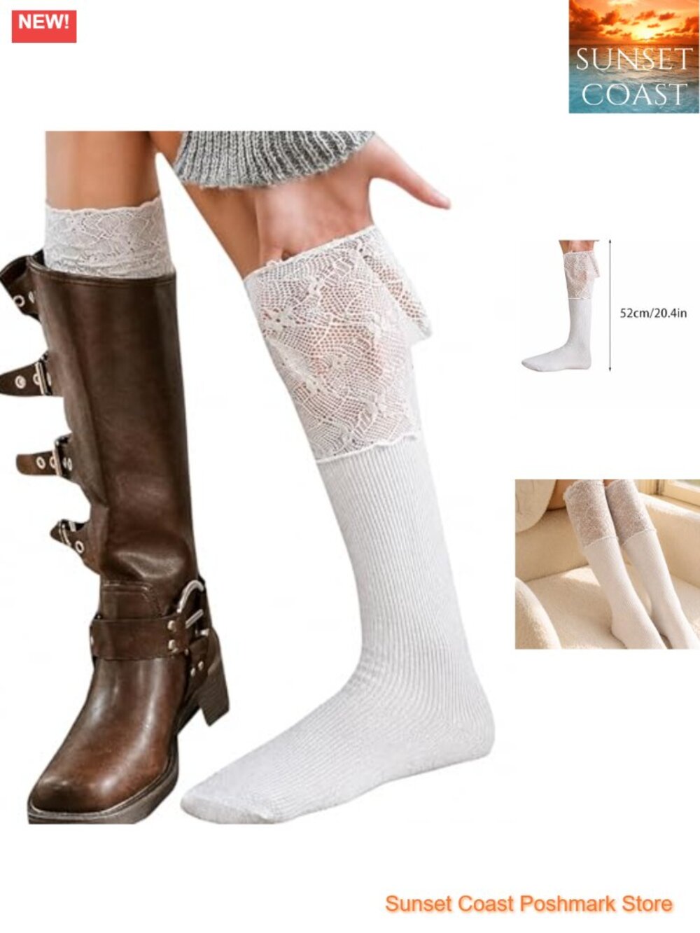 Women's Y2K Lace Knee High Boot Socks Cute Long Cuff Stockings
